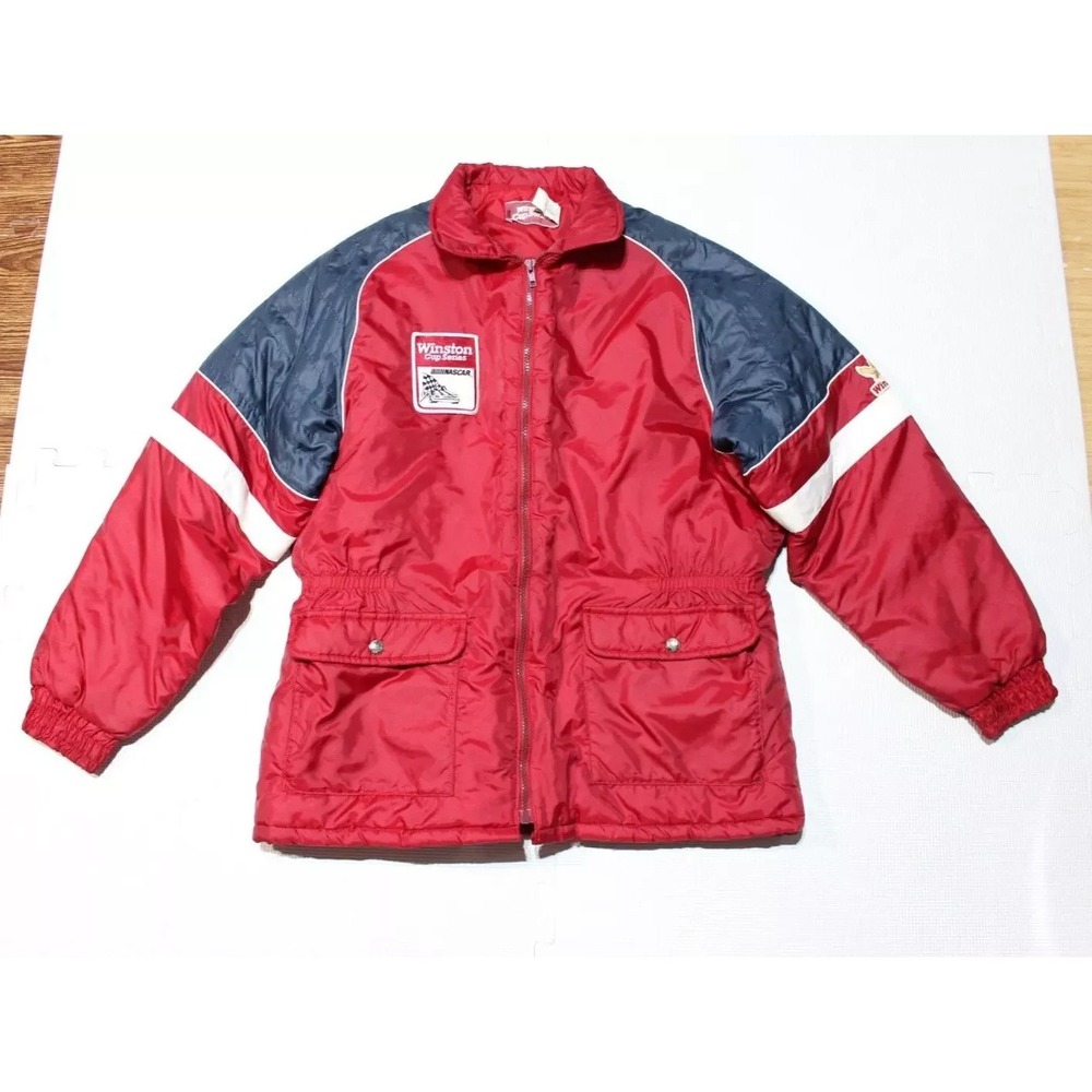VINTAGE NASCAR Jacket Winston Cup Coat Racing Daytona Patches 80s Race Car Large